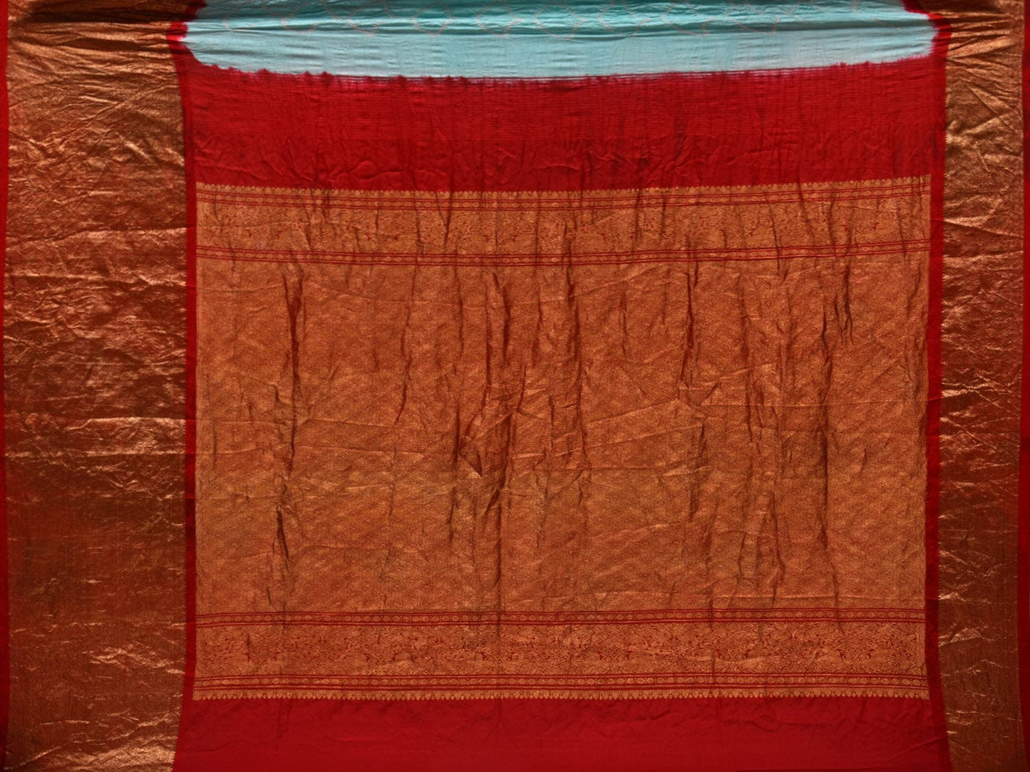 Light Blue and Red Bandhani Kanchipuram Silk Handloom Saree with Border Design bn0381