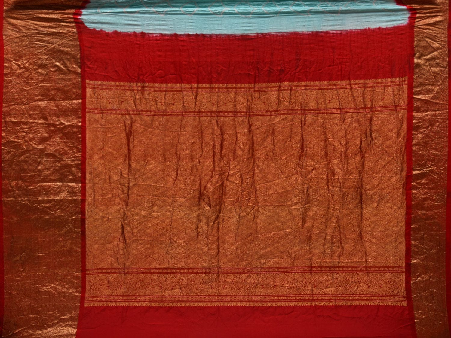 Light Blue and Red Bandhani Kanchipuram Silk Handloom Saree with Border Design bn0381