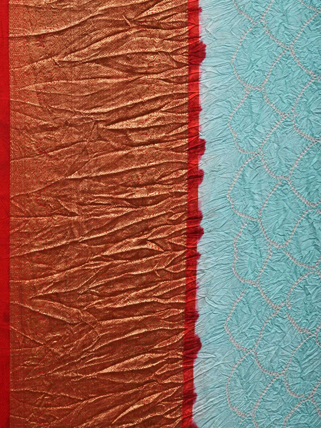 Light Blue and Red Bandhani Kanchipuram Silk Handloom Saree with Border Design bn0381