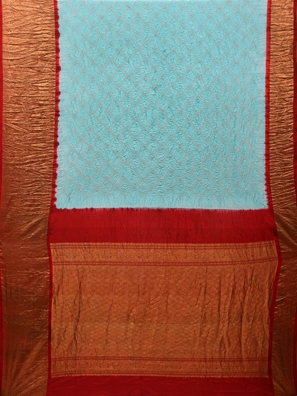 Light Blue and Red Bandhani Kanchipuram Silk Handloom Saree with Border Design bn0381