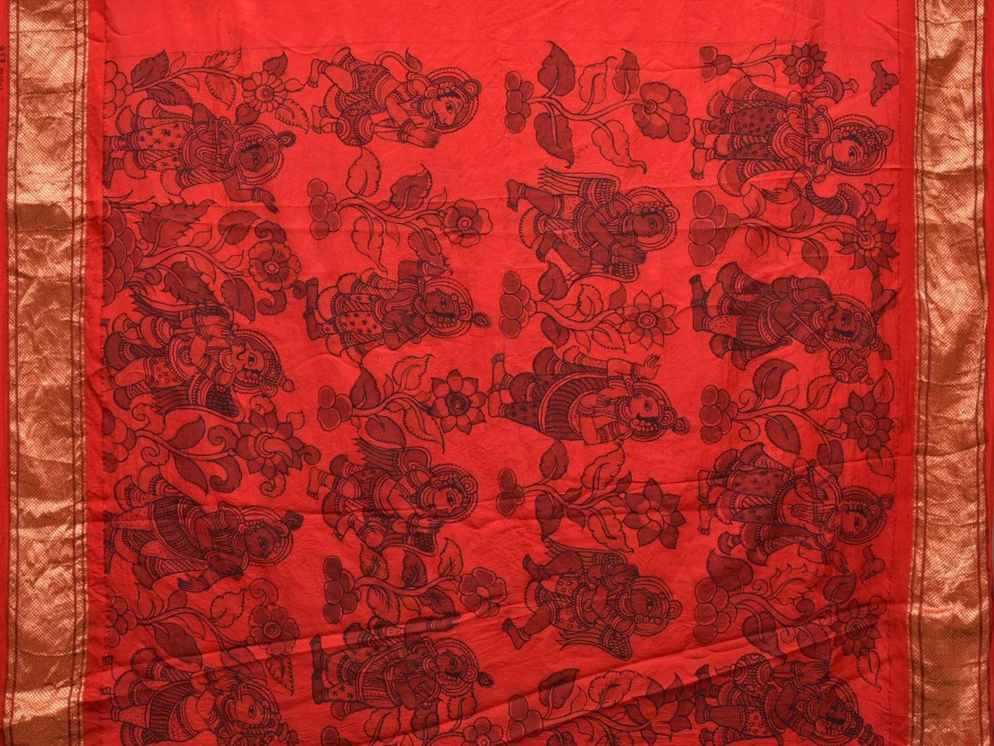 Light Blue and Red Kalamkari Hand Painted Paithani Silk Handloom Saree with Krishna Leena Design KL0504