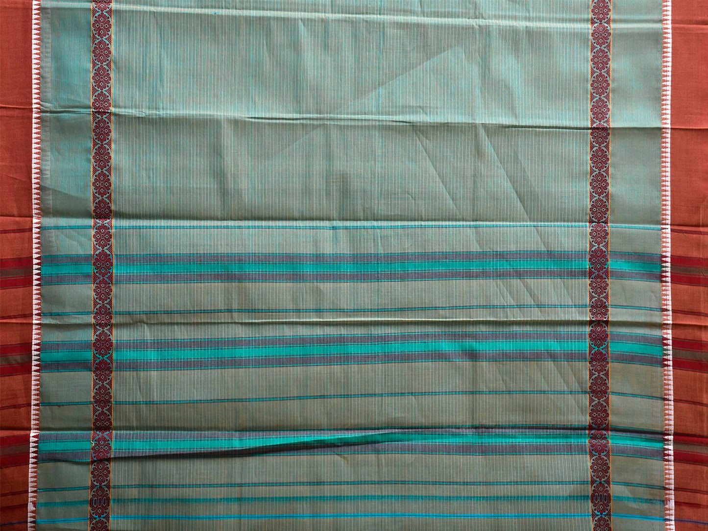 Light Blue and Rust Narayanpet Cotton Handloom Saree with Strips Design No Blouse np1140