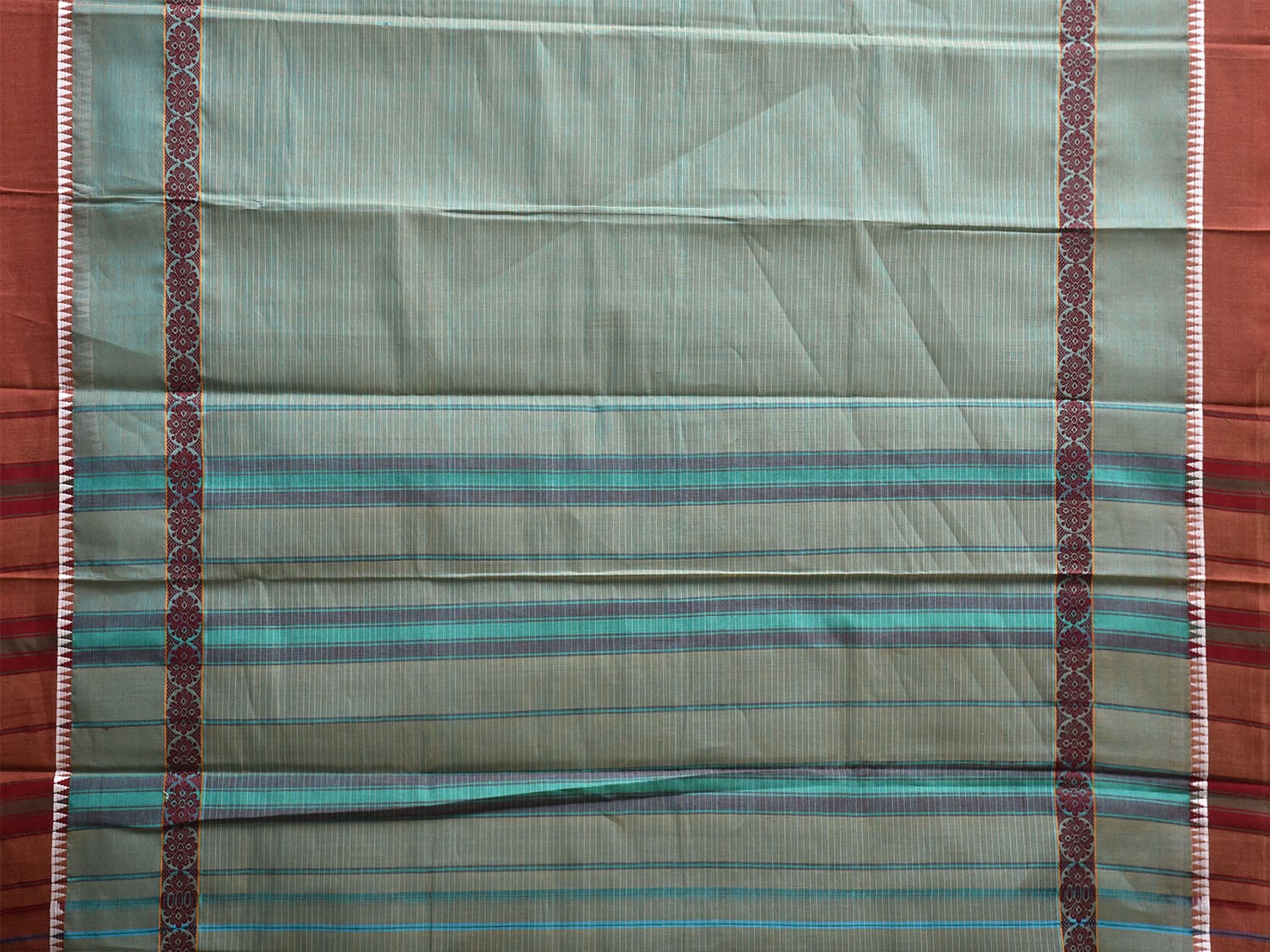 Light Blue and Rust Narayanpet Cotton Handloom Saree with Strips Design No Blouse np1140
