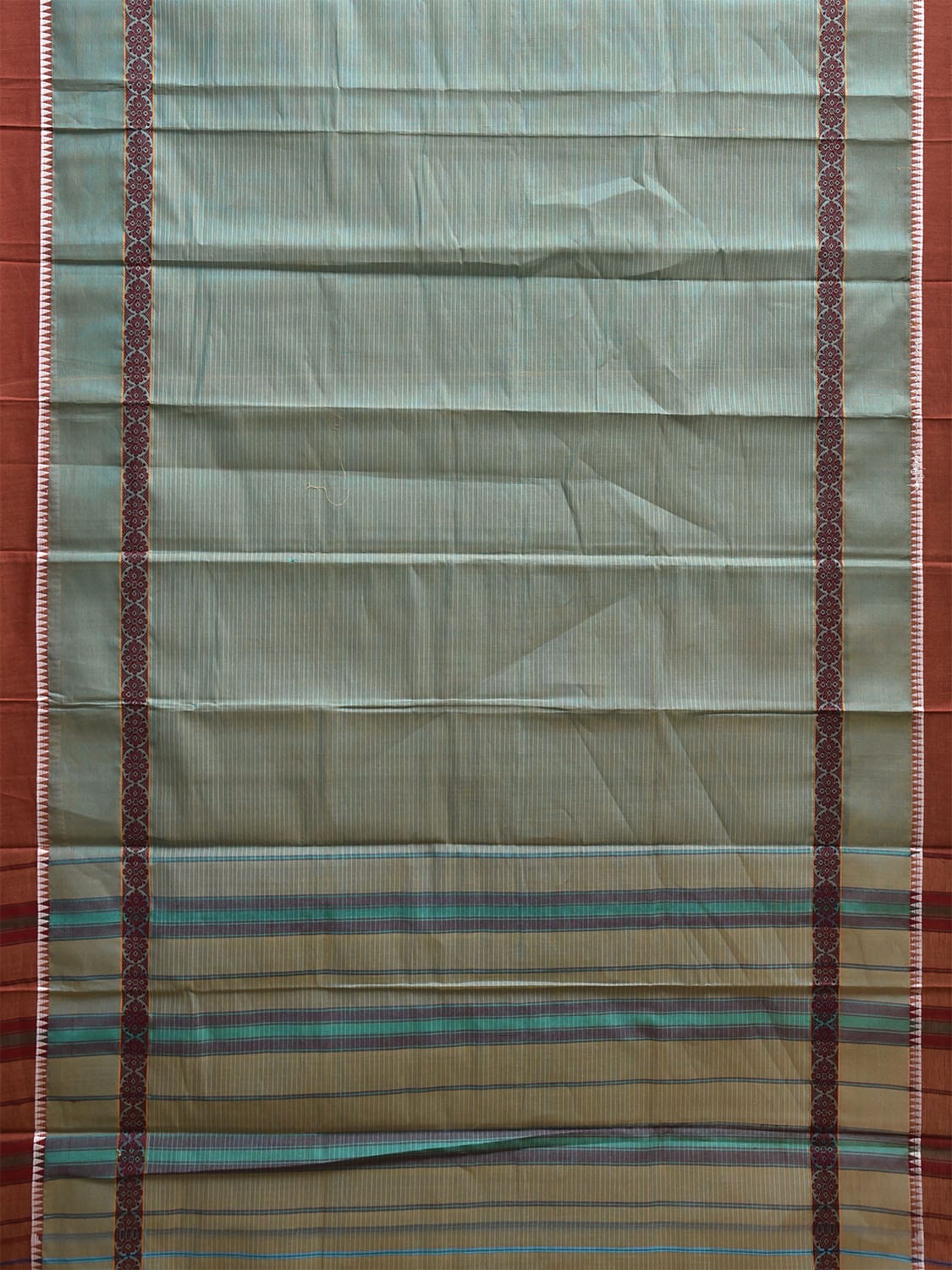 Light Blue and Rust Narayanpet Cotton Handloom Saree with Strips Design No Blouse np1140