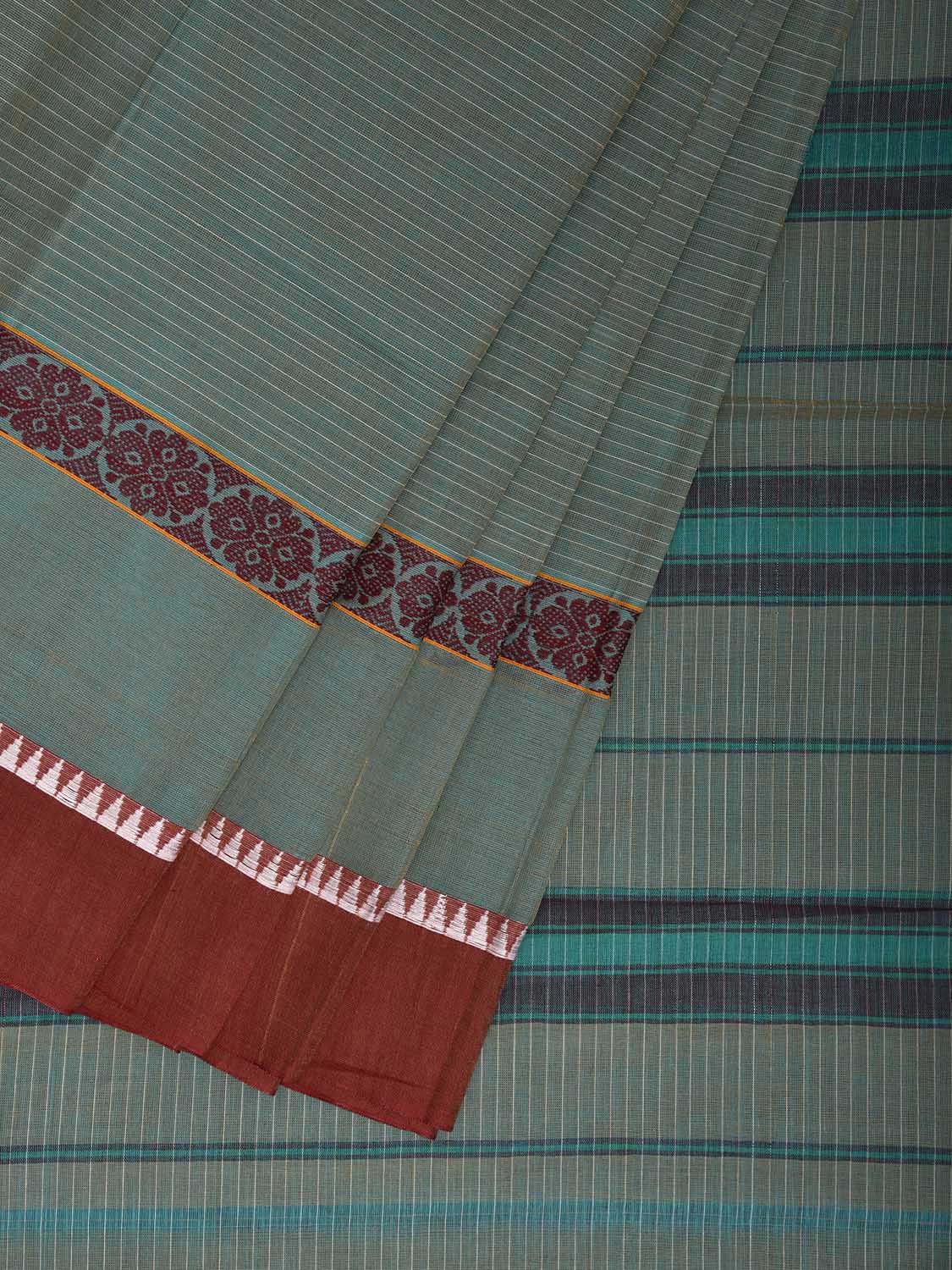Light Blue and Rust Narayanpet Cotton Handloom Saree with Strips Design No Blouse np1140
