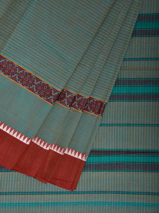 Light Blue and Rust Narayanpet Cotton Handloom Saree with Strips Design No Blouse np1140