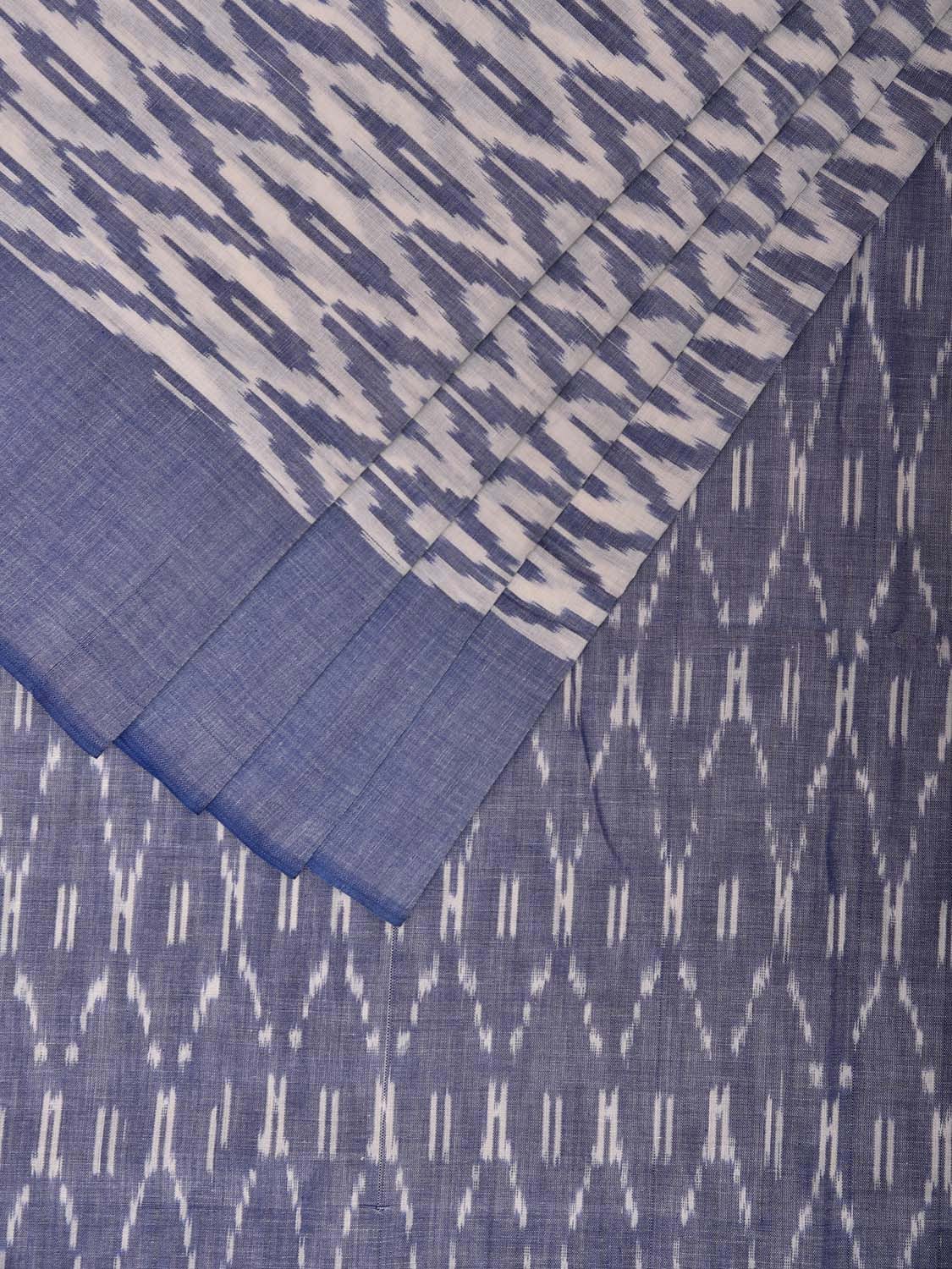 Light Blue and White Pochampally Ikat Cotton Handloom Saree with All Over Grill Design No Blouse i0909