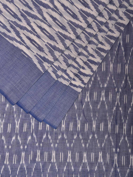 Light Blue and White Pochampally Ikat Cotton Handloom Saree with All Over Grill Design No Blouse i0909