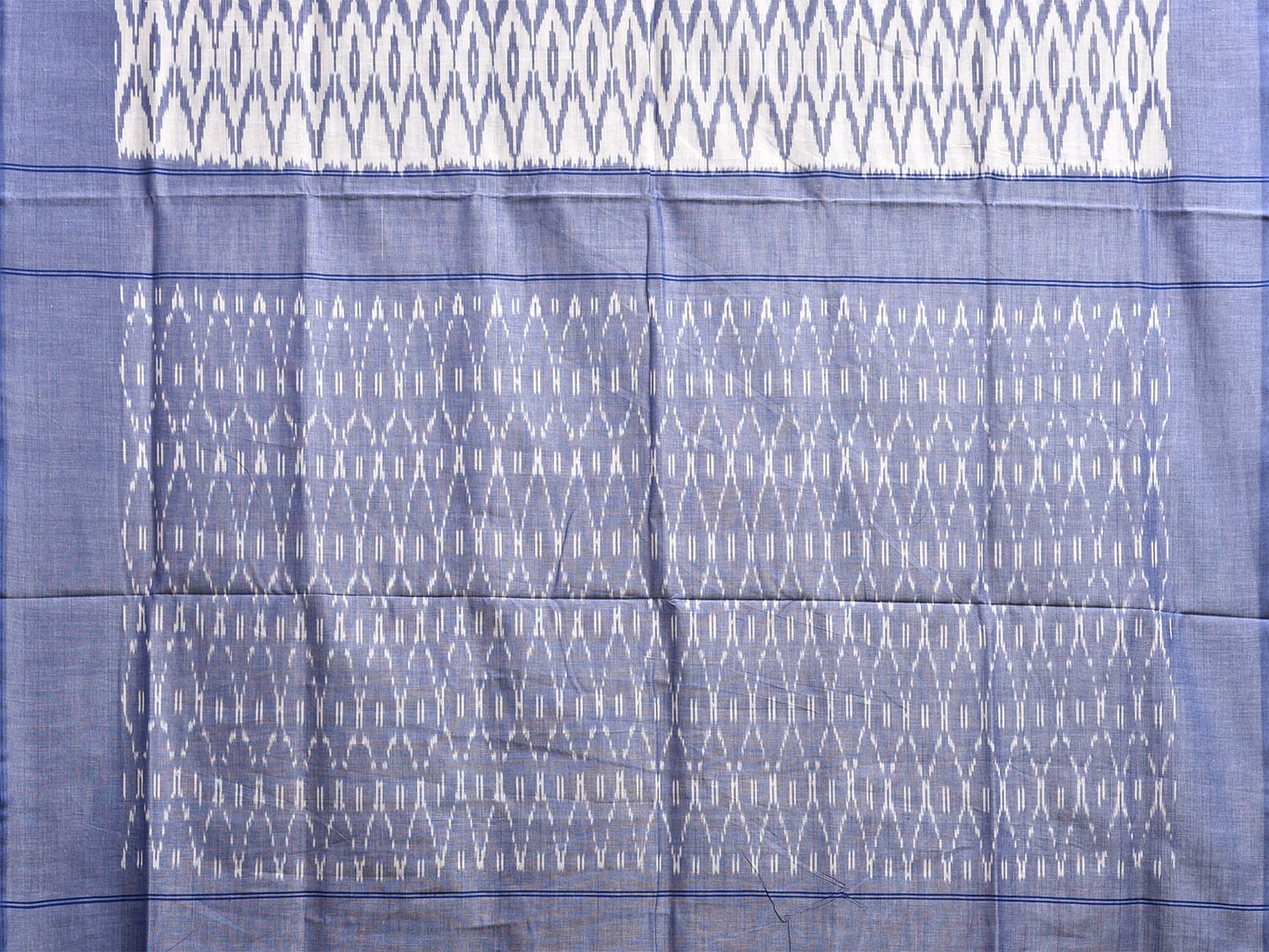 Light Blue and White Pochampally Ikat Cotton Handloom Saree with All Over Grill Design No Blouse i0909