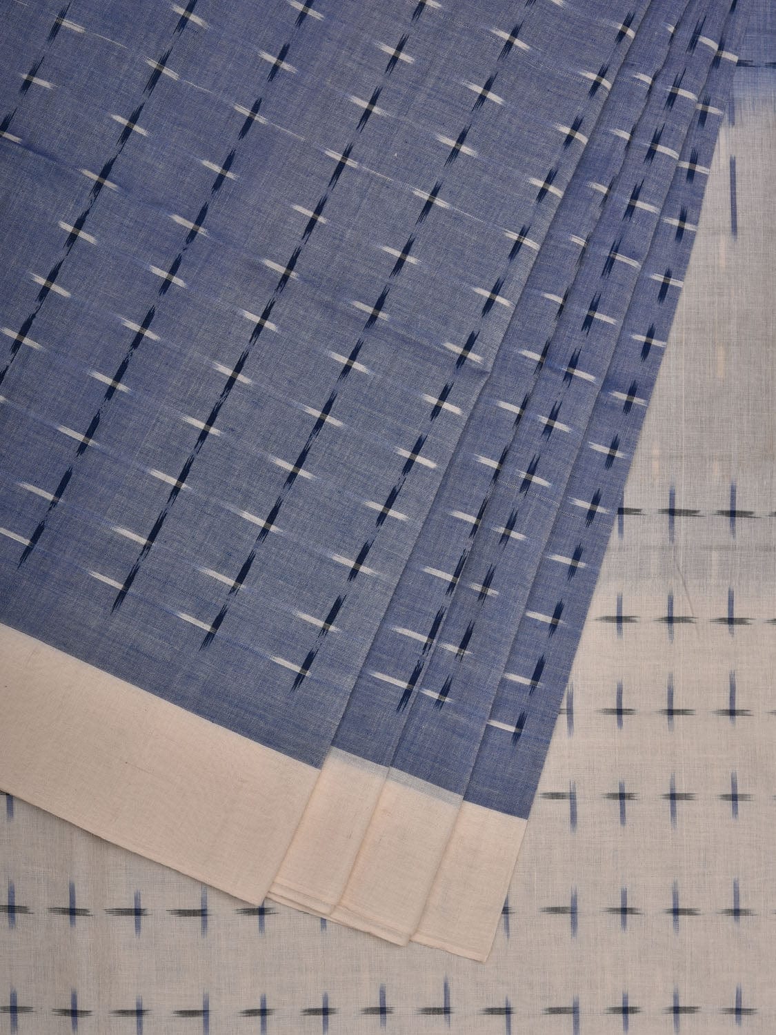 Light Blue and White Pochampally Ikat Cotton Handloom Saree with Plus Buta Design i0708