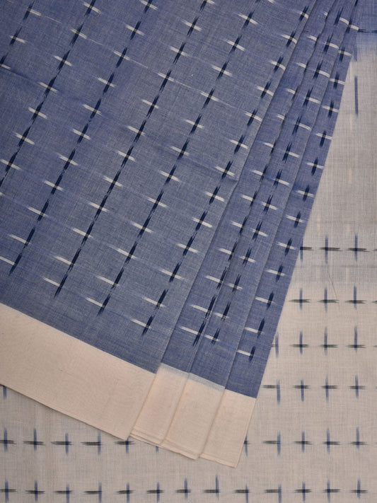 Light Blue and White Pochampally Ikat Cotton Handloom Saree with Plus Buta Design i0708