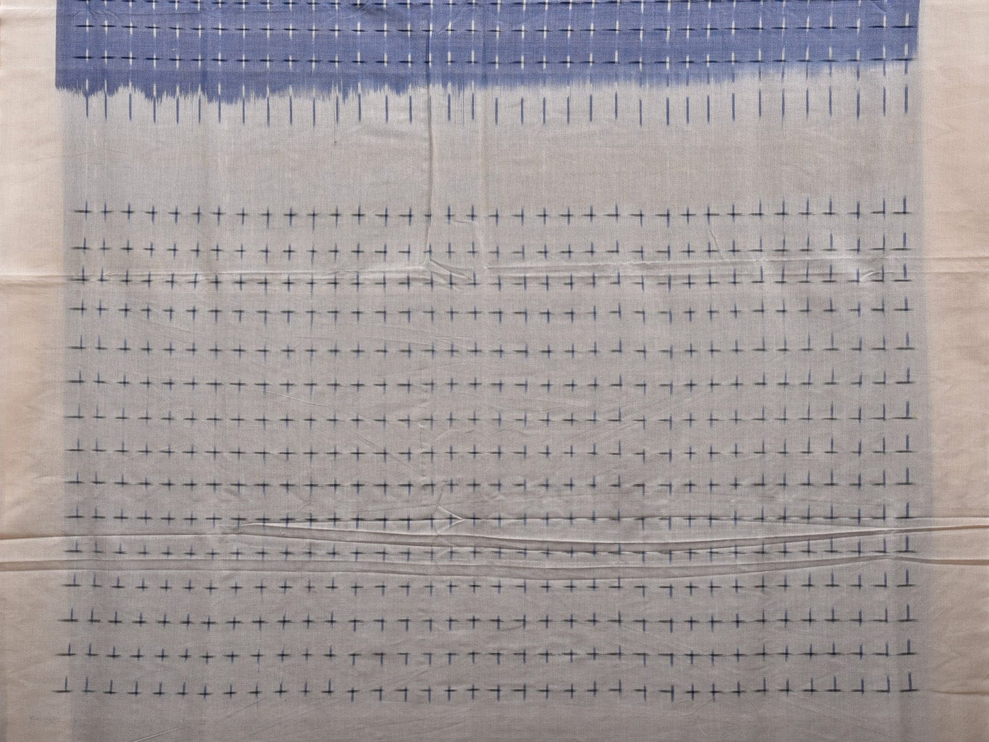 Light Blue and White Pochampally Ikat Cotton Handloom Saree with Plus Buta Design i0708