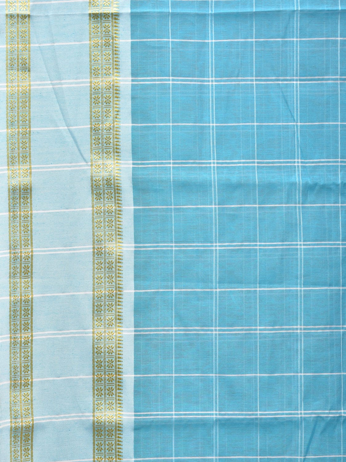 Light Blue Bamboo Cotton Saree with Big Checks and Doby Border Design bc0132
