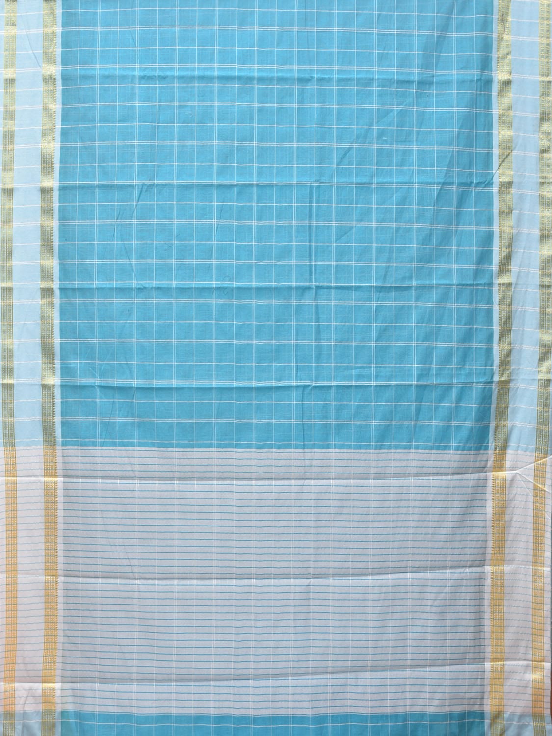 Light Blue Bamboo Cotton Saree with Big Checks and Doby Border Design bc0132