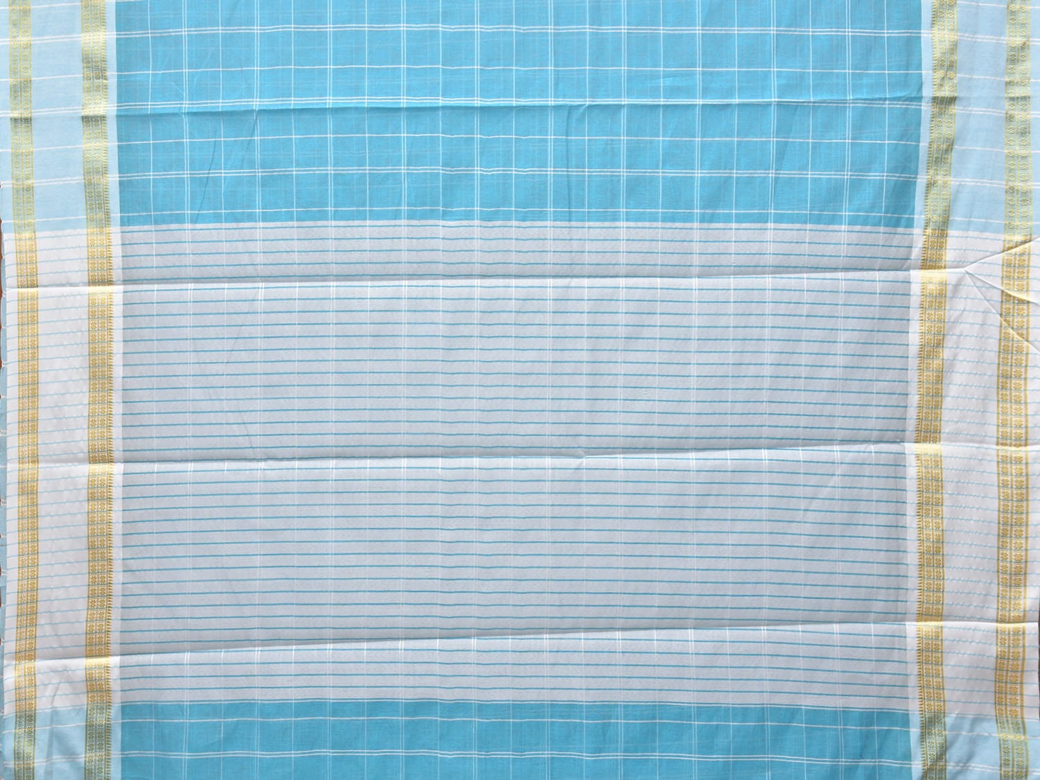 Light Blue Bamboo Cotton Saree with Big Checks and Doby Border Design bc0132