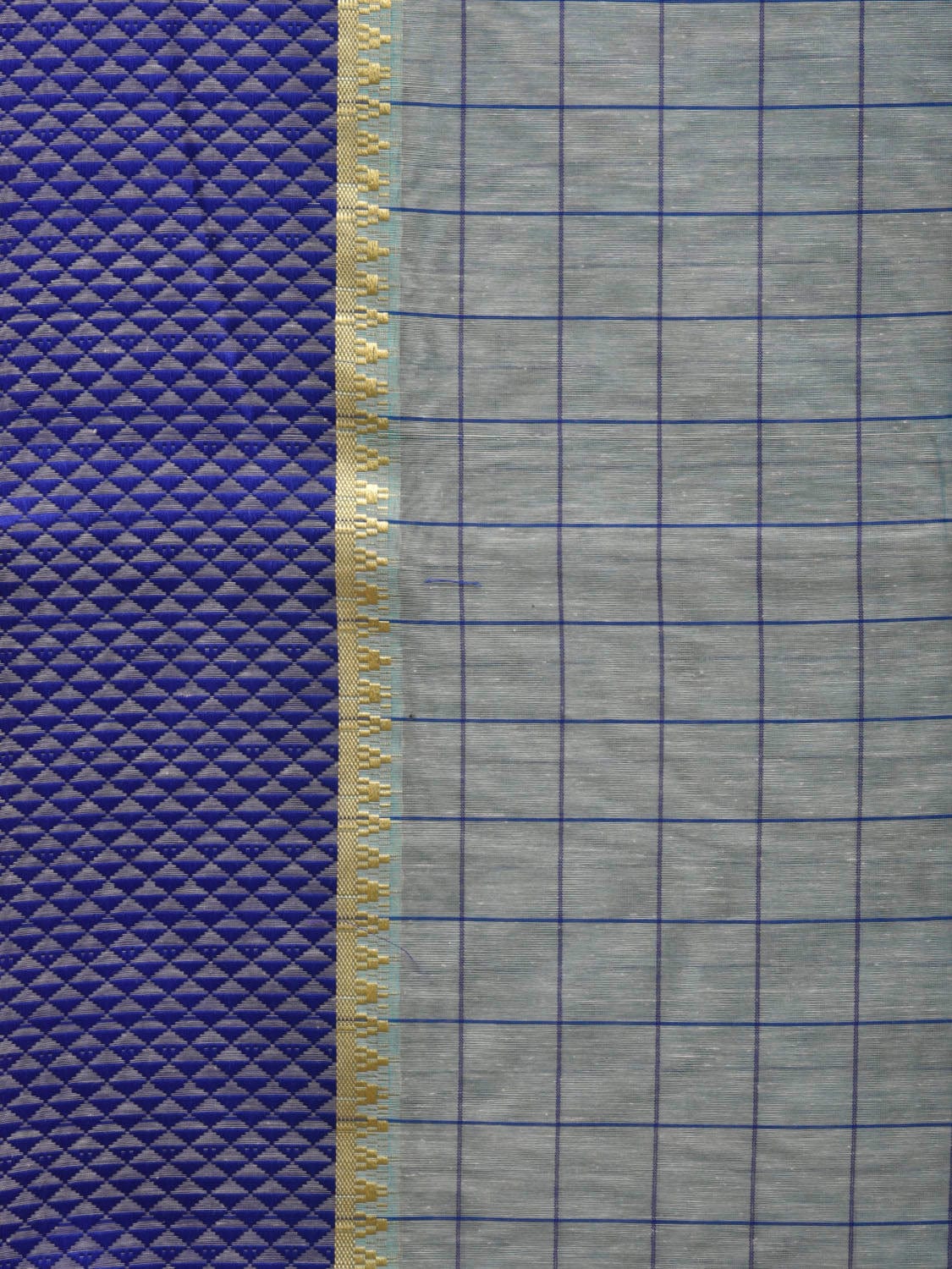 Light Blue Bamboo Cotton Saree with Checks Design bc0043