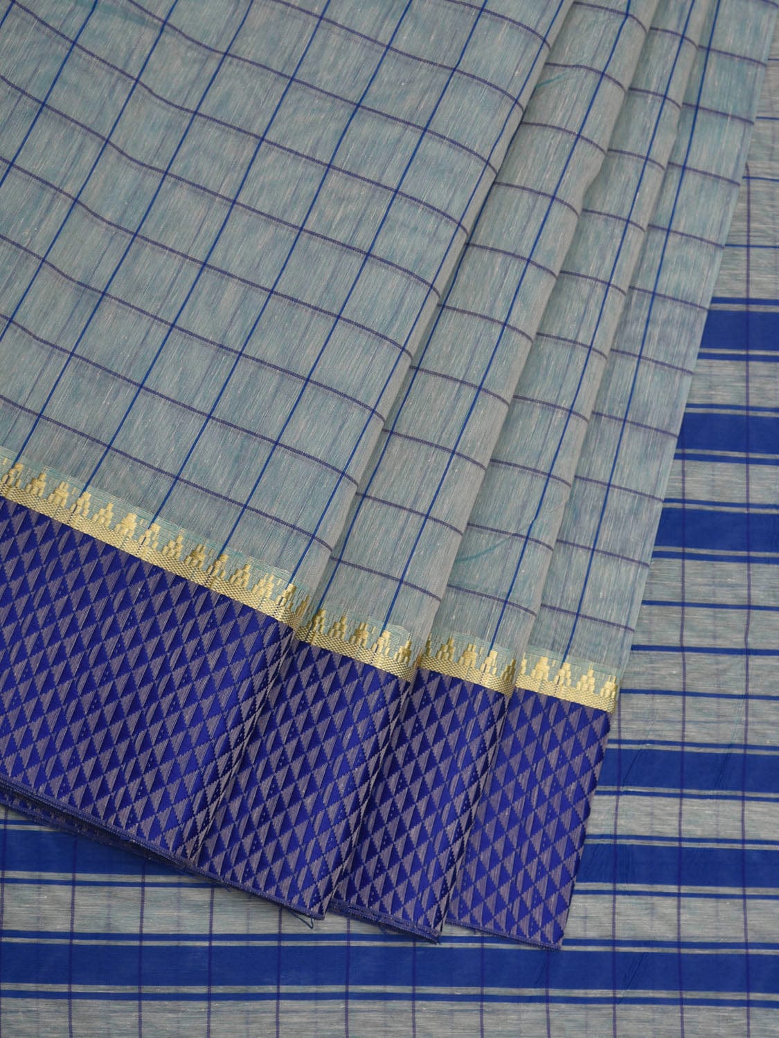 Light Blue Bamboo Cotton Saree with Checks Design bc0043