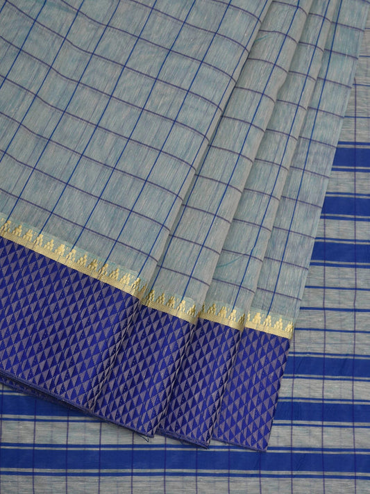 Light Blue Bamboo Cotton Saree with Checks Design bc0043