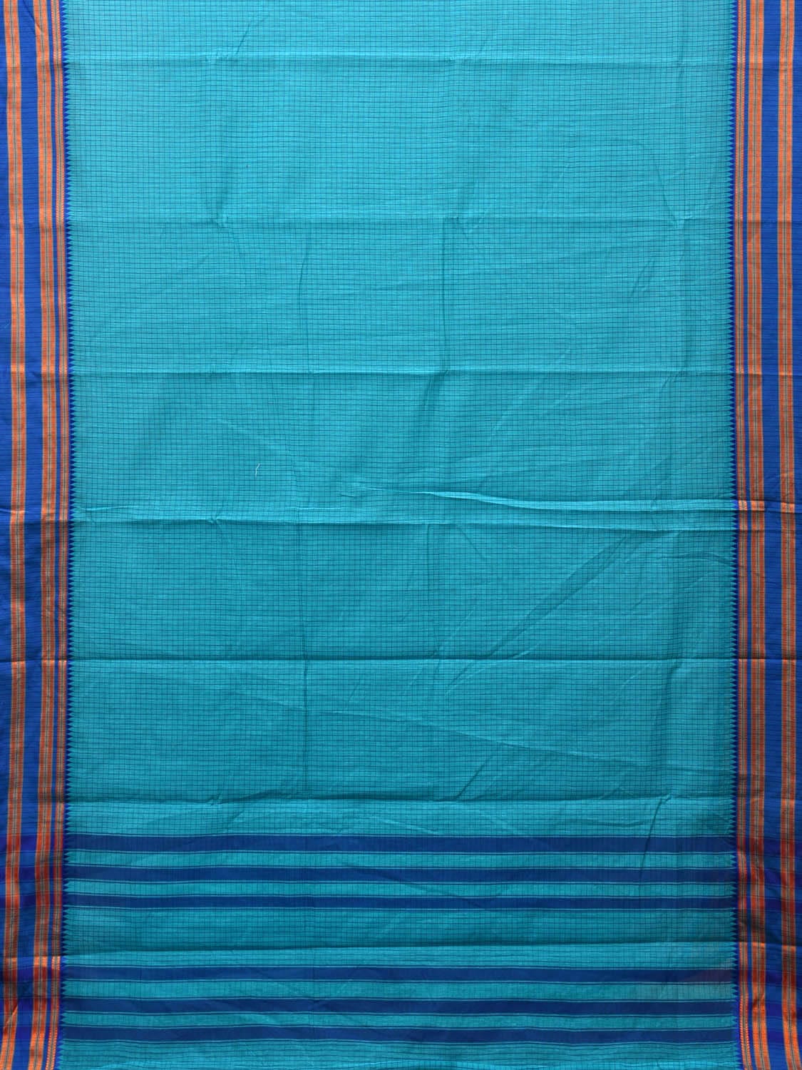 Light Blue Bamboo Cotton Saree with Checks Design bc0089