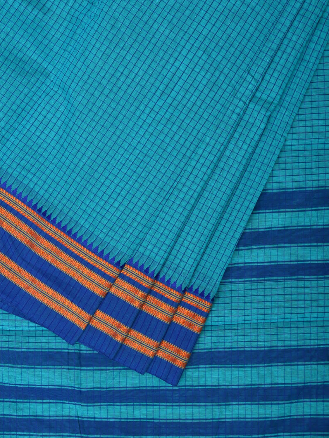 Light Blue Bamboo Cotton Saree with Checks Design bc0089