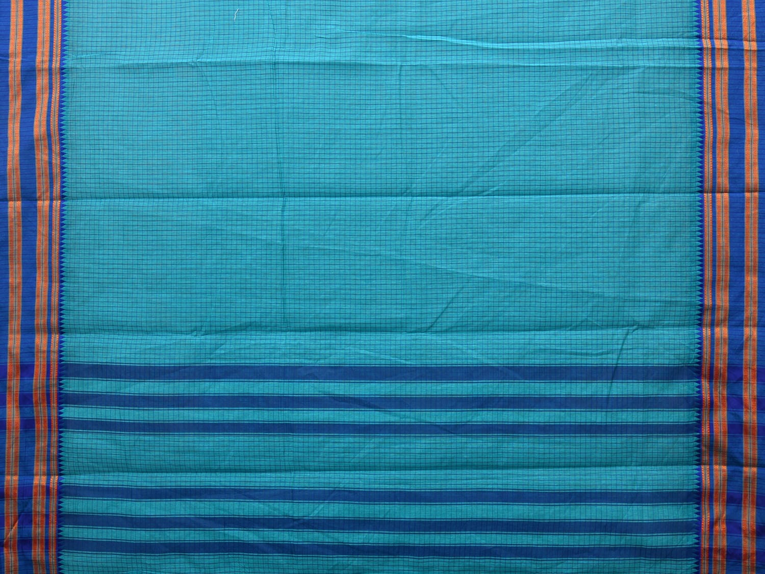 Light Blue Bamboo Cotton Saree with Checks Design bc0089