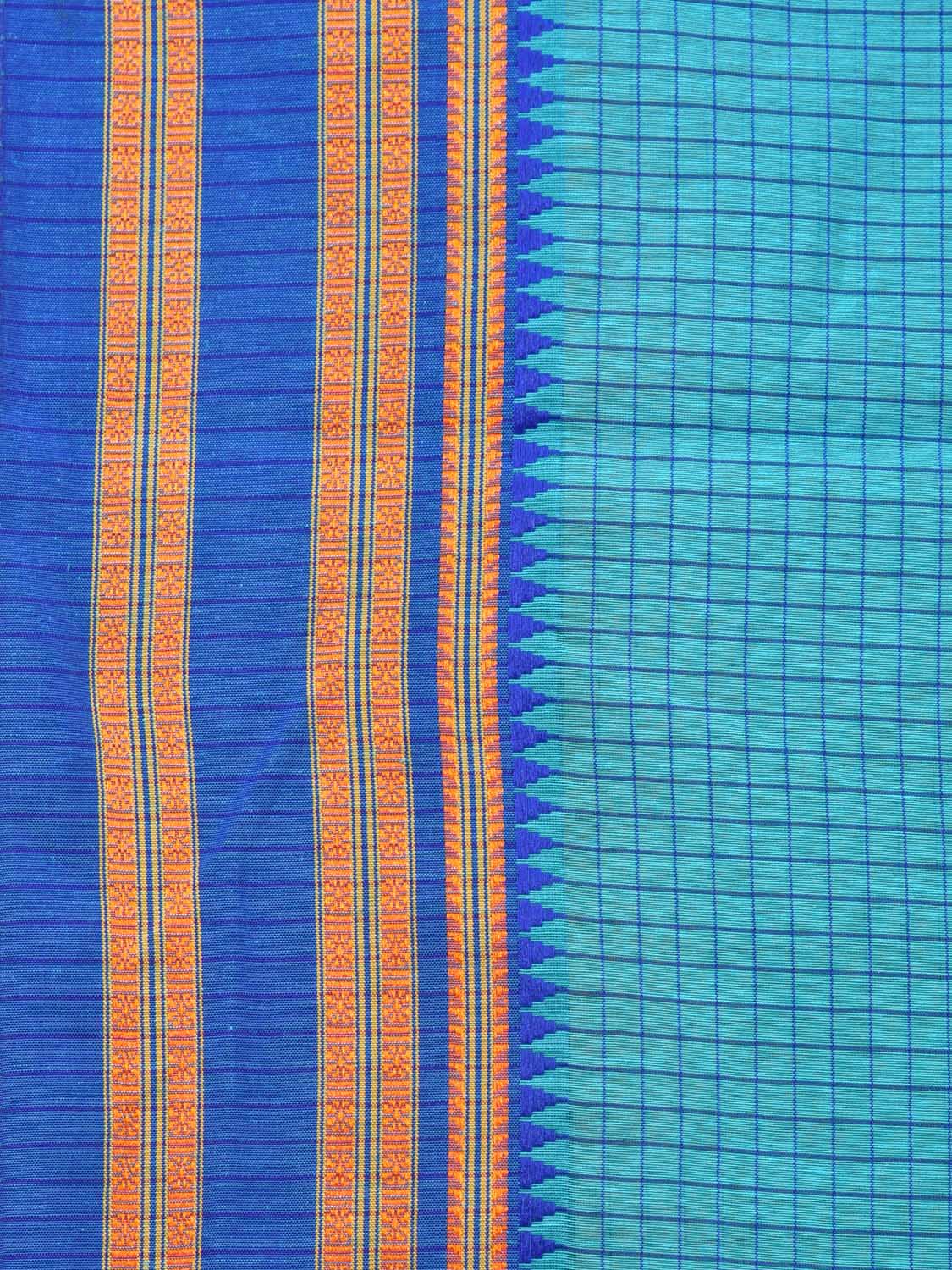 Light Blue Bamboo Cotton Saree with Checks Design bc0089