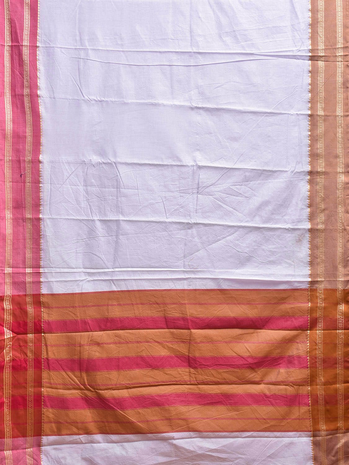 Light Blue Bamboo Cotton Saree with Strips and Ganga-Jamuna Border Design No Blouse bc0764