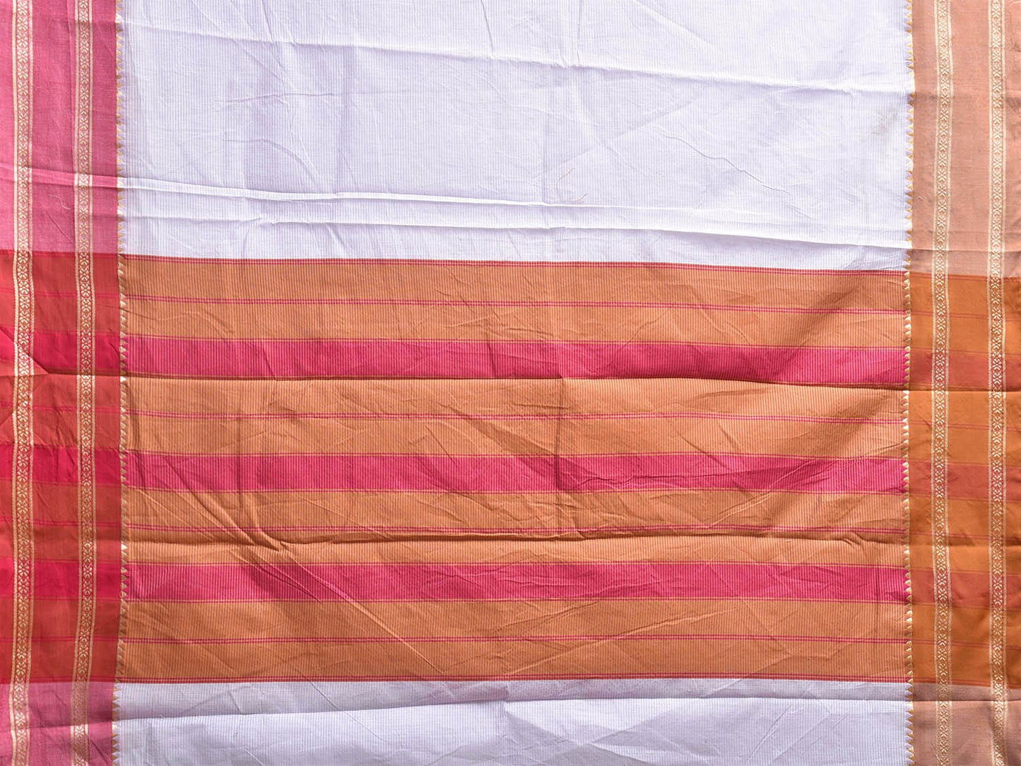 Light Blue Bamboo Cotton Saree with Strips and Ganga-Jamuna Border Design No Blouse bc0764