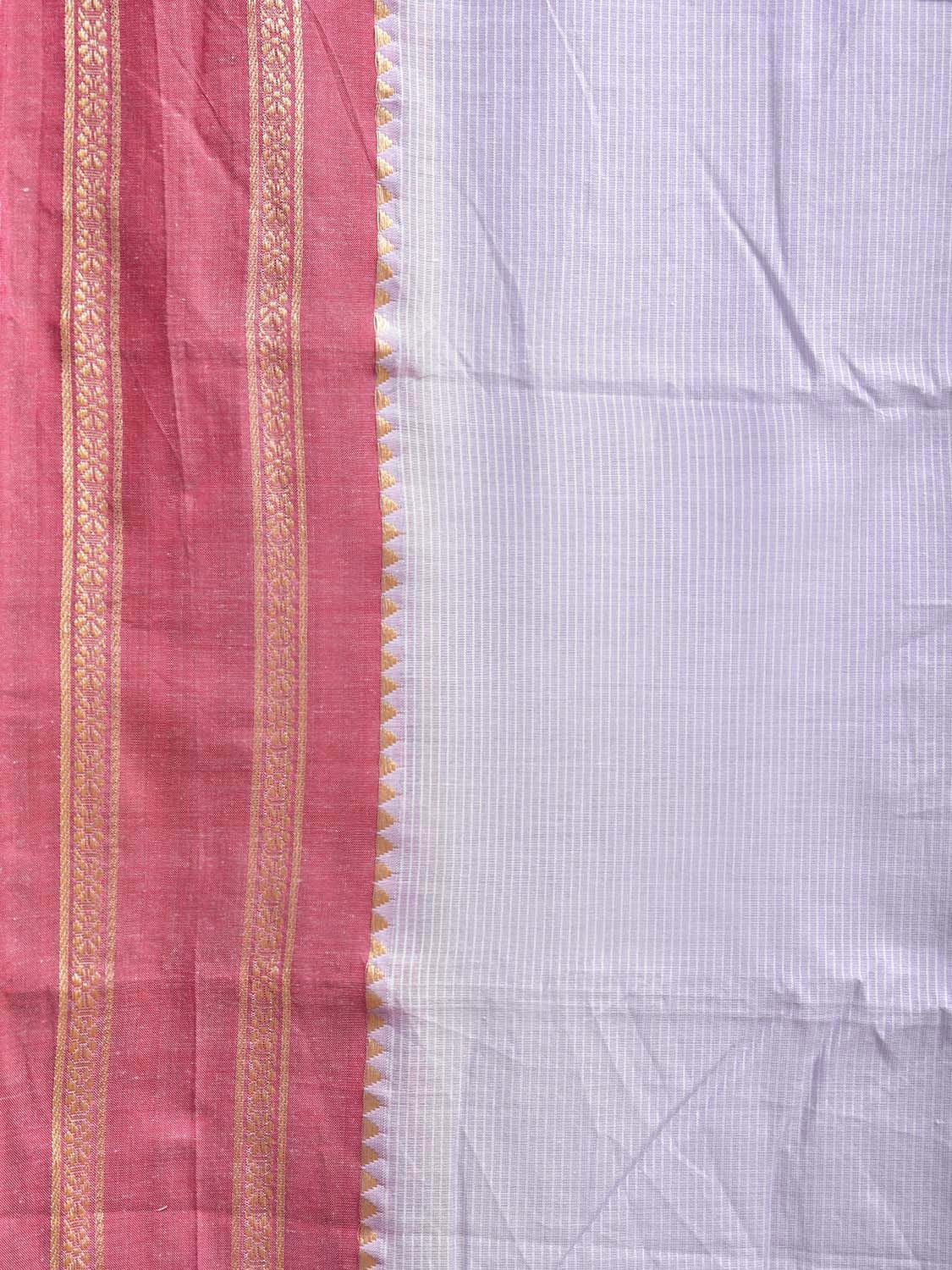 Light Blue Bamboo Cotton Saree with Strips and Ganga-Jamuna Border Design No Blouse bc0764