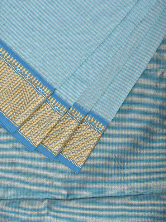 Light Blue Bamboo Cotton Saree with Strips Design No Blouse bc0769