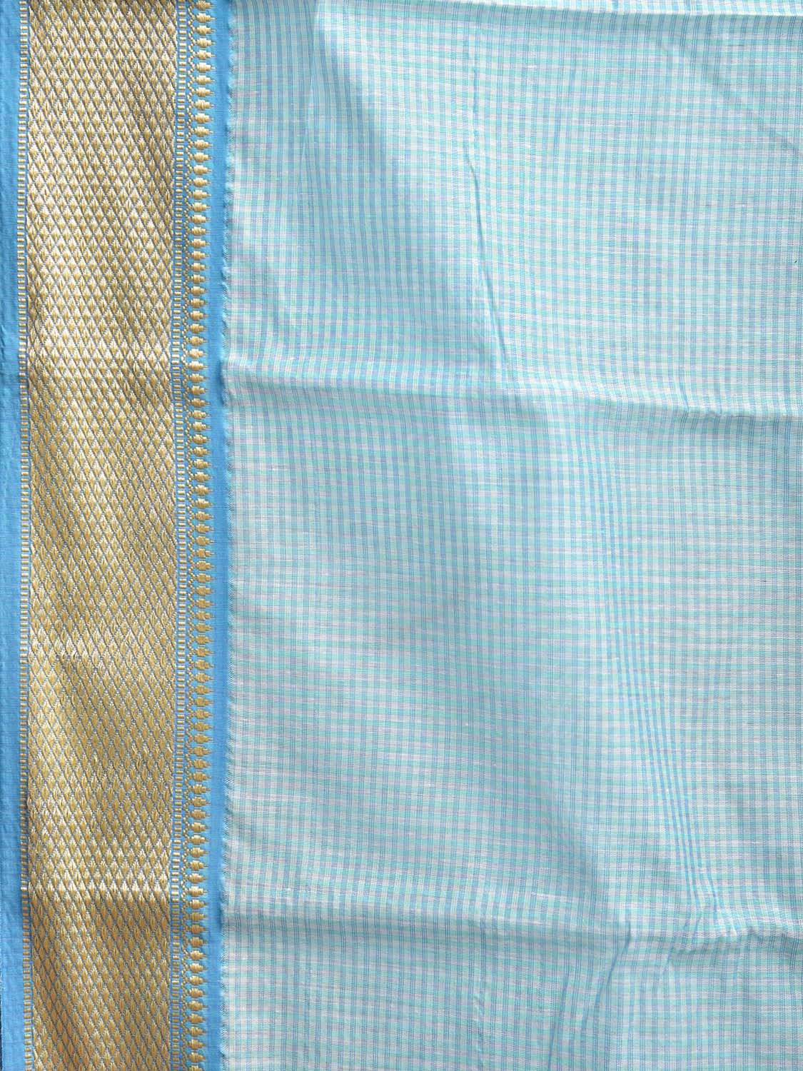 Light Blue Bamboo Cotton Saree with Strips Design No Blouse bc0769