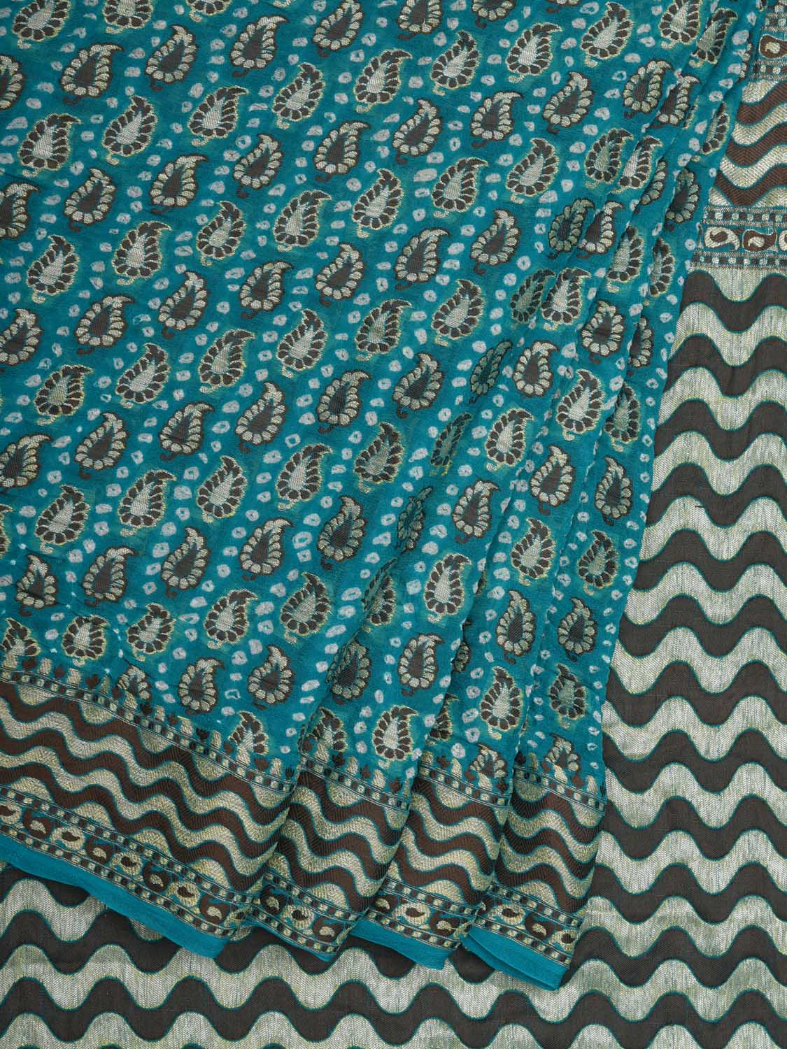 Light Blue Bandhani Banaras Georgette Saree with Small Mango Buta Design bn0295