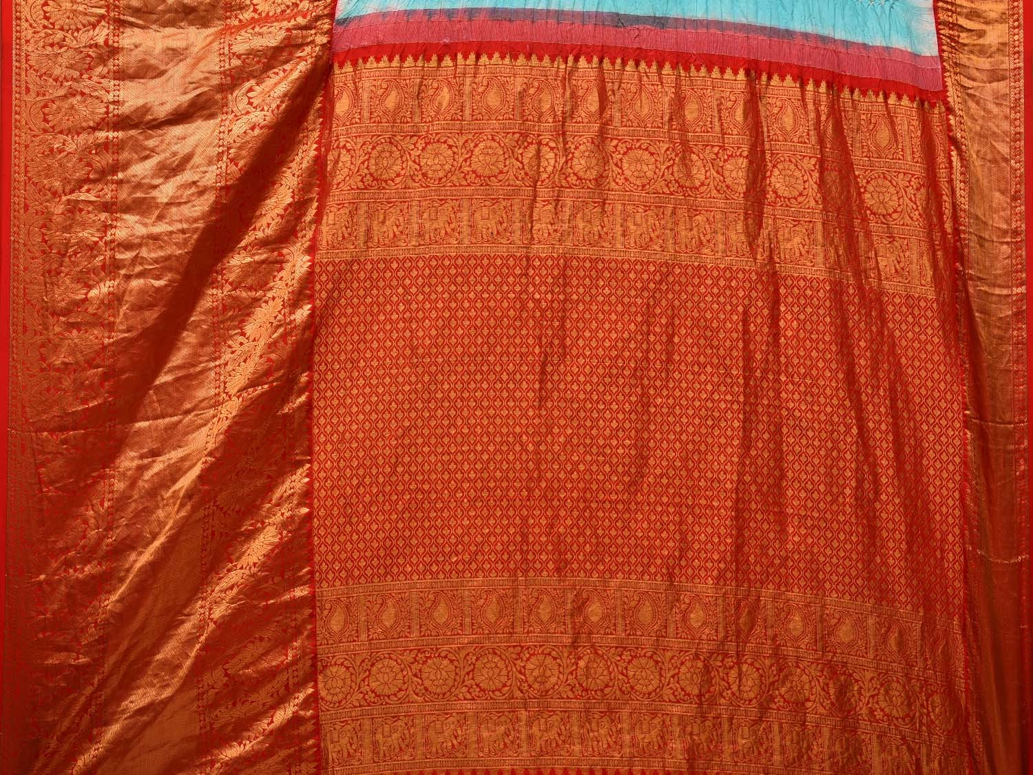 Light Blue Bandhani Kanchipuram Silk Handloom Saree with Pallu and Border Design bn0457