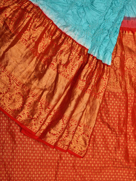 Light Blue Bandhani Kanchipuram Silk Handloom Saree with Pallu and Border Design bn0457