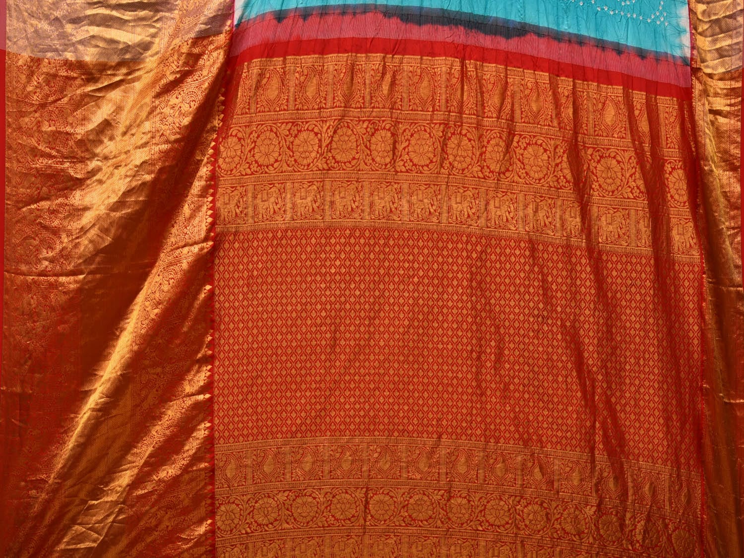 Light Blue Bandhani Kanchipuram Silk Handloom Saree with Pallu and Border Design bn0461