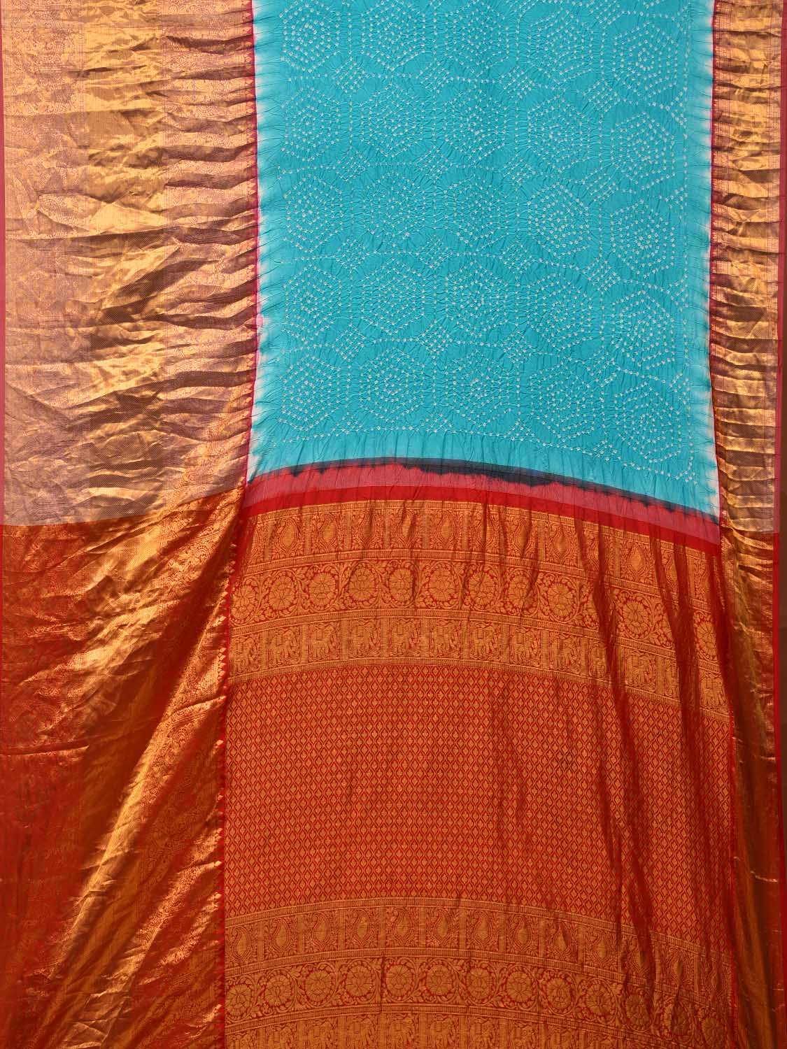 Light Blue Bandhani Kanchipuram Silk Handloom Saree with Pallu and Border Design bn0461
