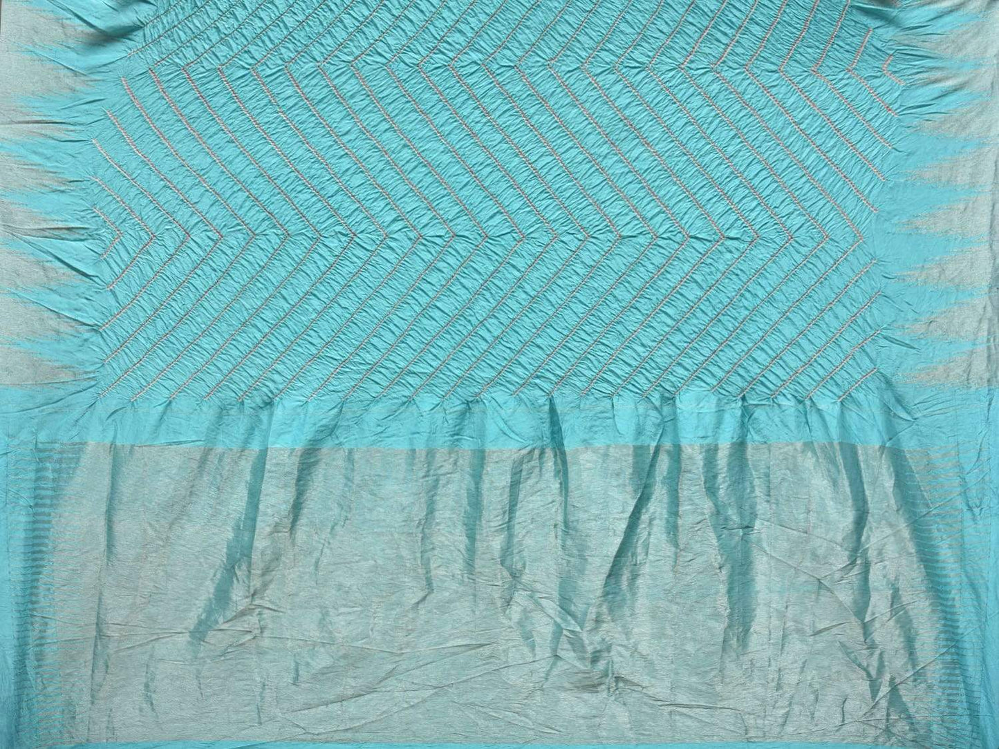 Light Blue Bandhani Kanchipuram Silk Handloom Saree with Temple Border Design bn0316