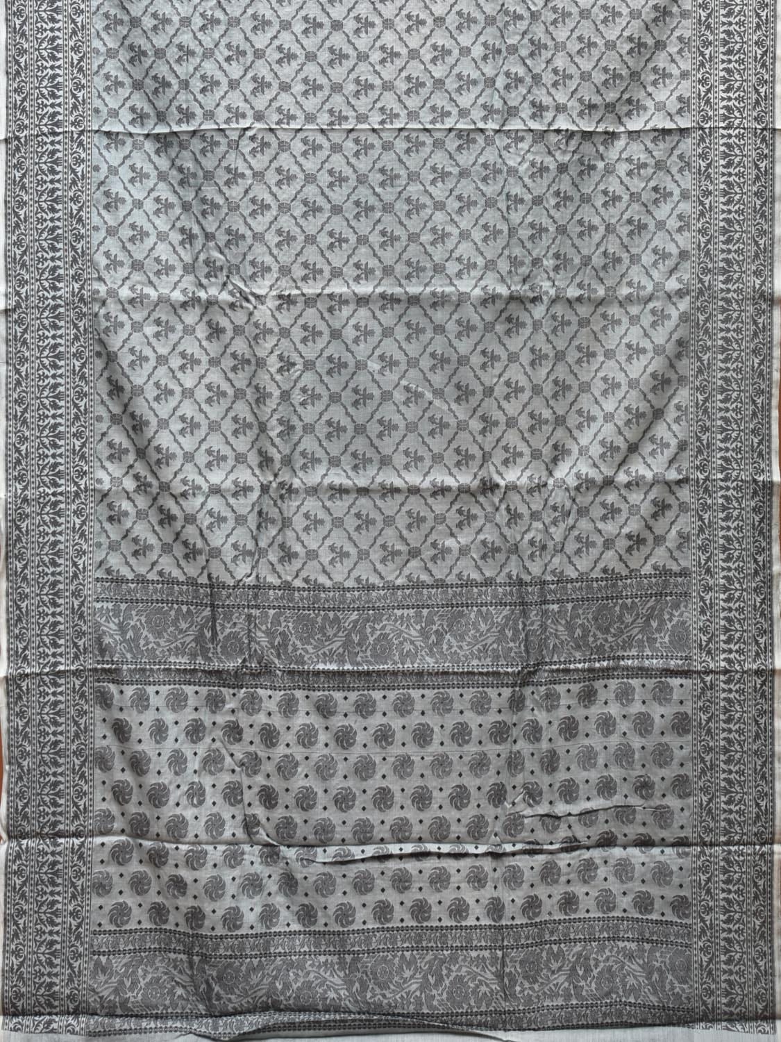 Light Blue Cut Work Tussar Cotton Saree with All Over Jamdani Style Design o0441