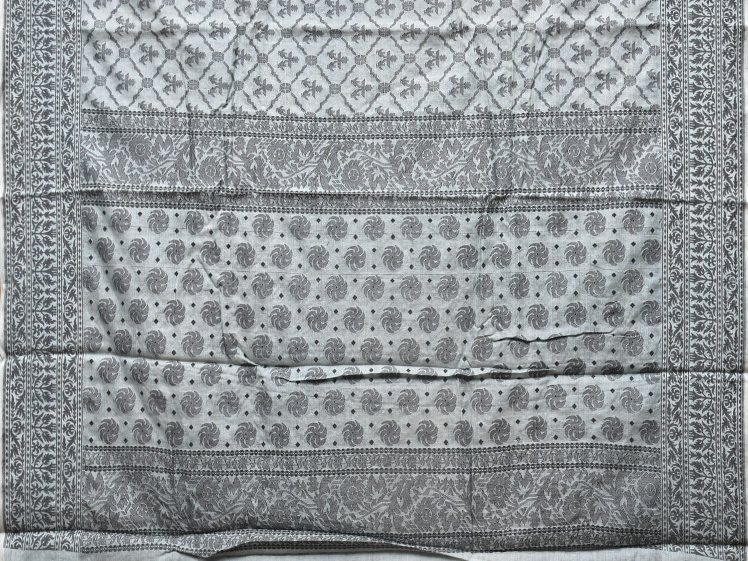 Light Blue Cut Work Tussar Cotton Saree with All Over Jamdani Style Design o0441