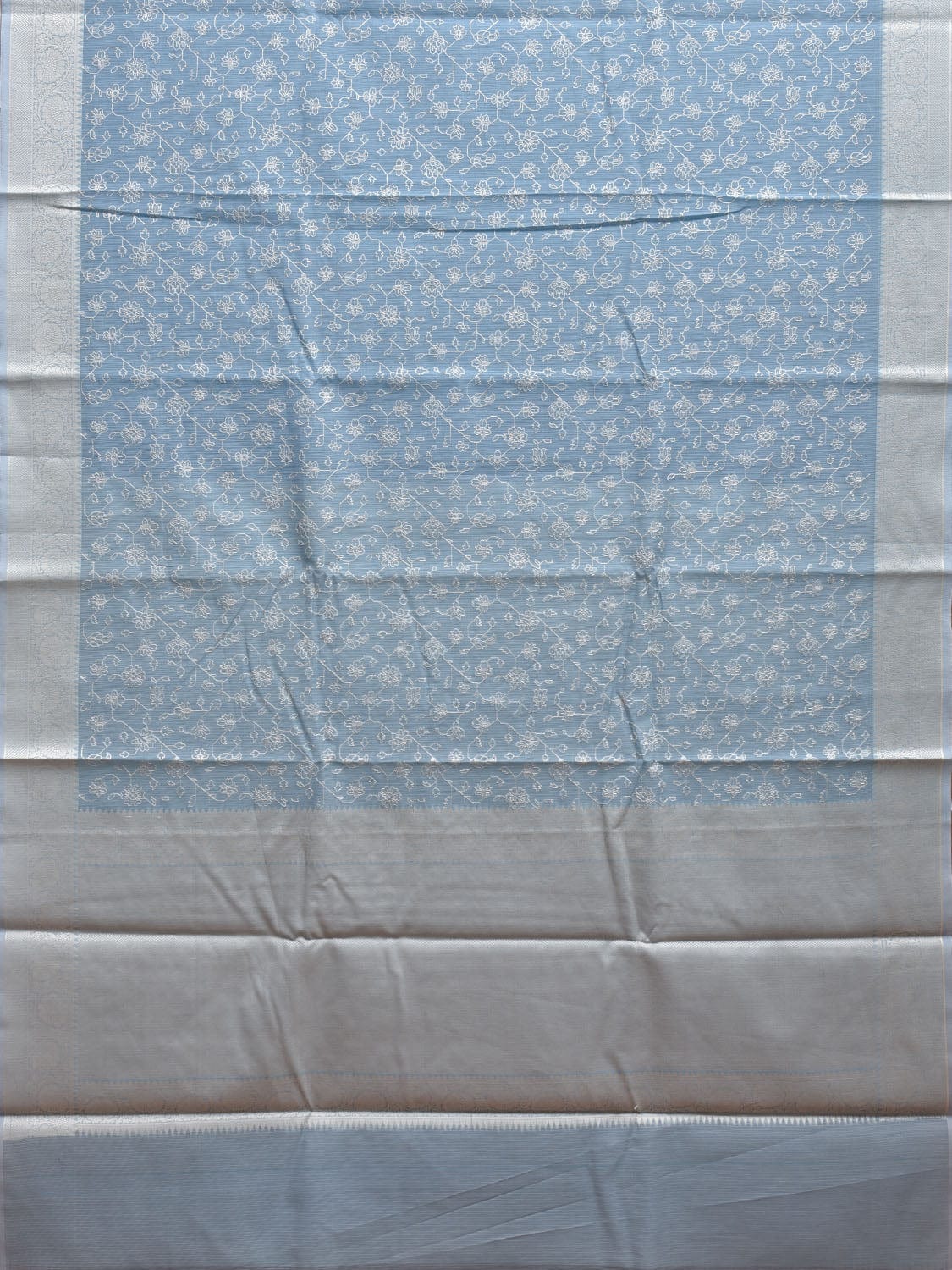 Light Blue Dhakai Jamdani Cotton Viscose Saree with Floral Embroidary Design dj0082