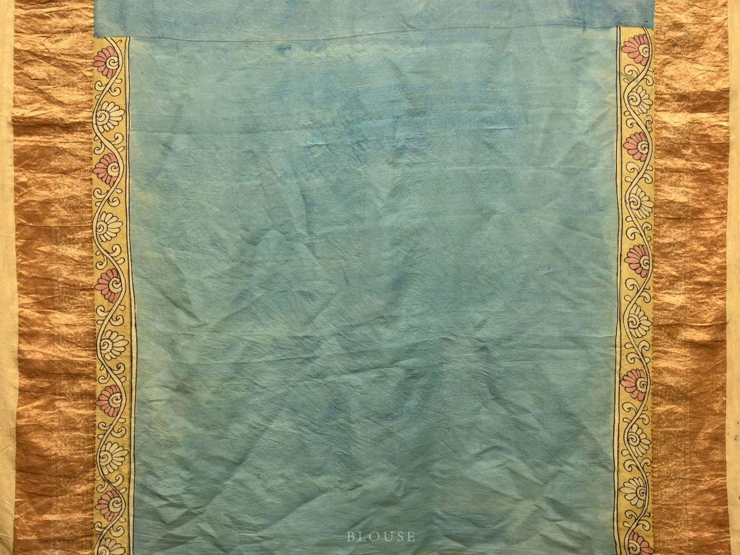 Light Blue Kalamkari Hand Painted Kanchipuram Silk Handloom Saree with Lotus Flowers Design KL0423