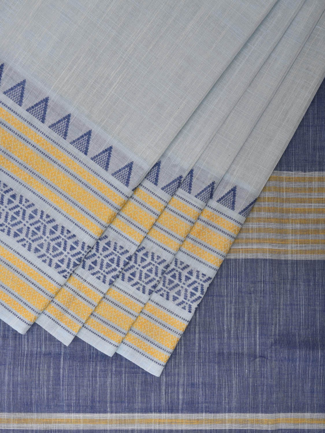 Light Blue Kanchipuram Cotton Handloom Plain Saree with Border Design k0576