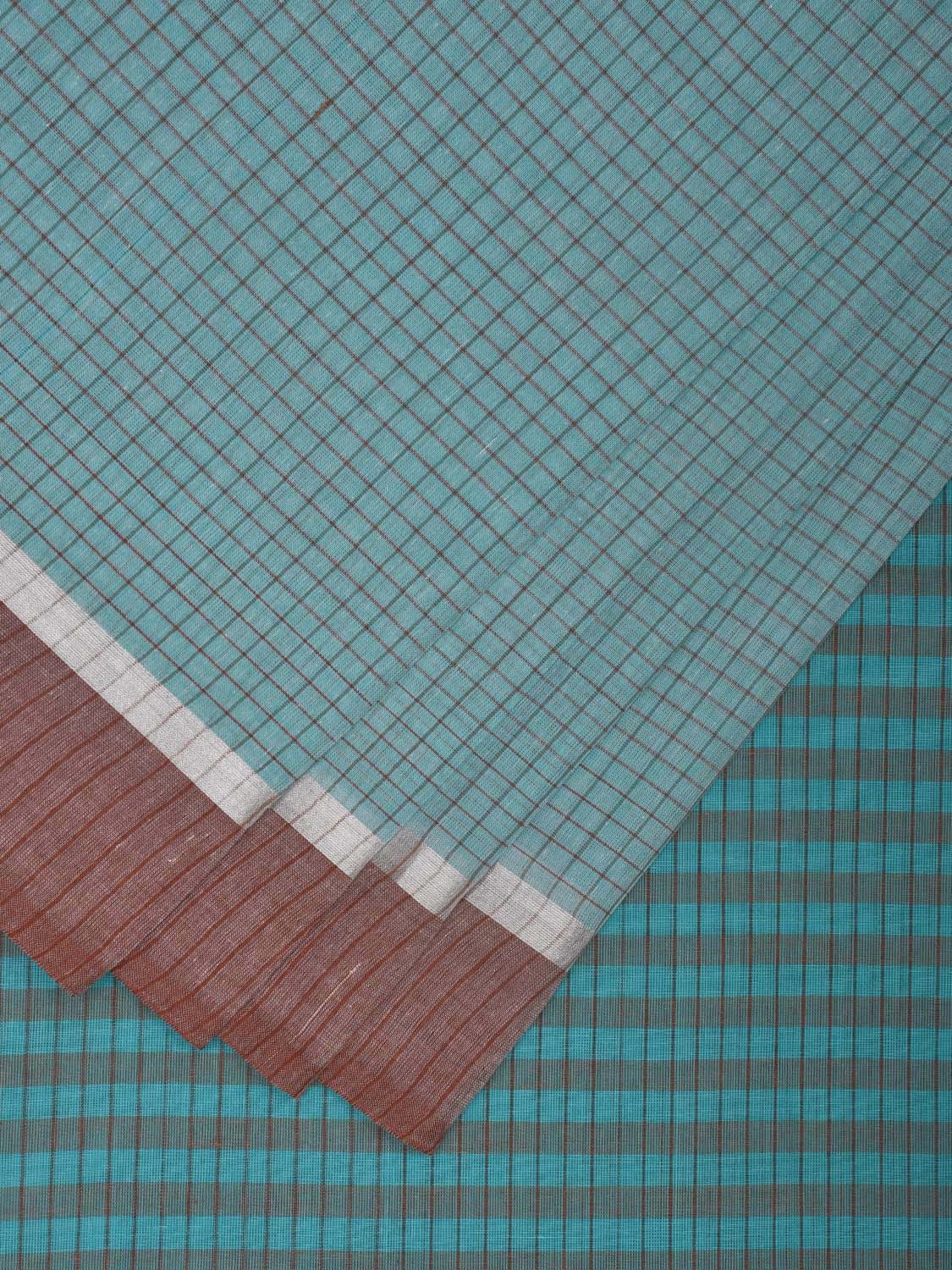 Light Blue Kanchipuram Cotton Handloom Saree with Checks Design k0567