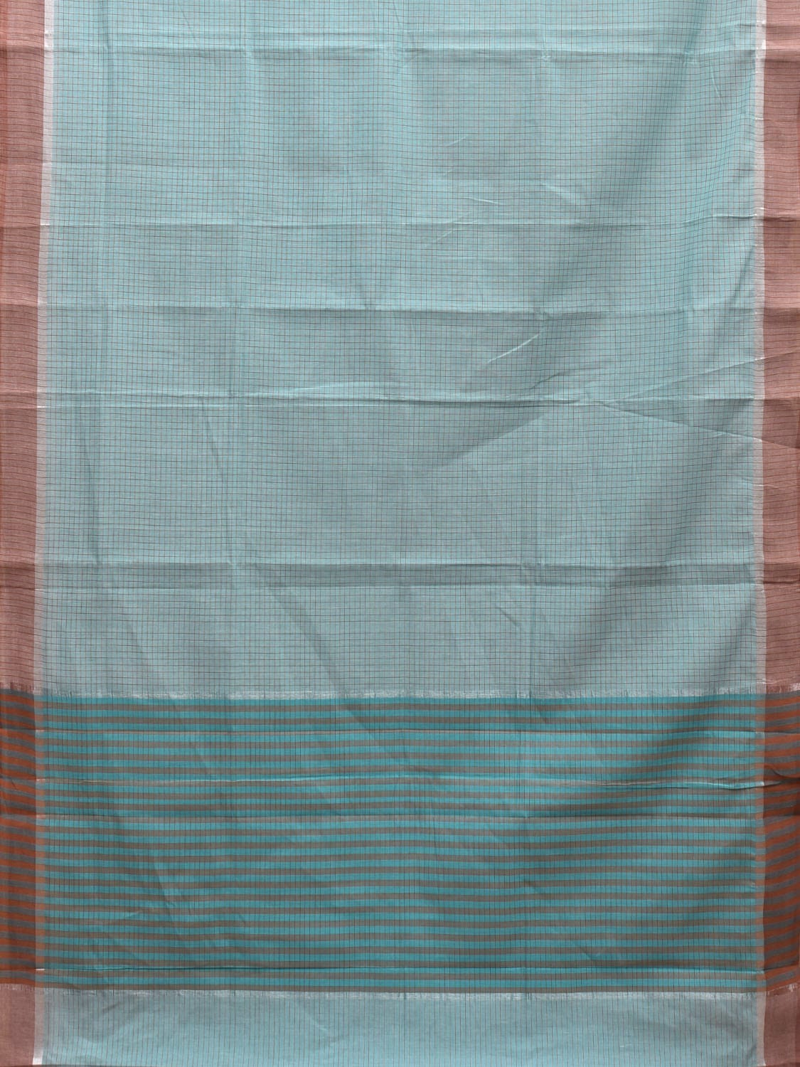 Light Blue Kanchipuram Cotton Handloom Saree with Checks Design k0567