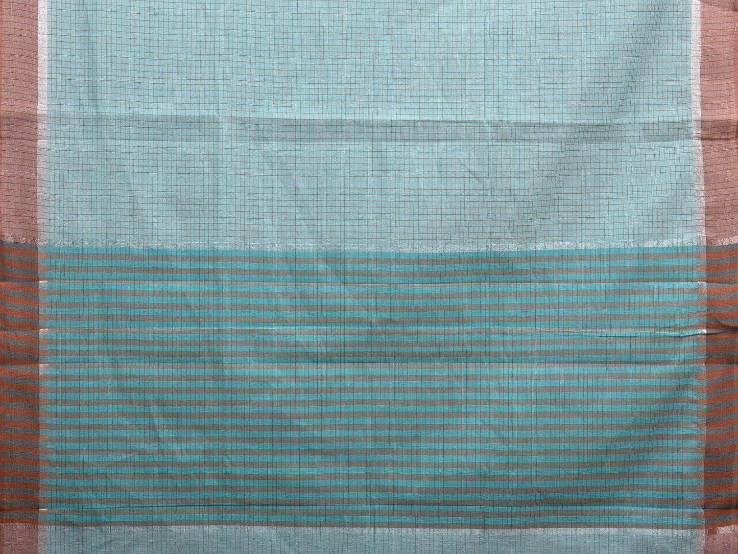 Light Blue Kanchipuram Cotton Handloom Saree with Checks Design k0567