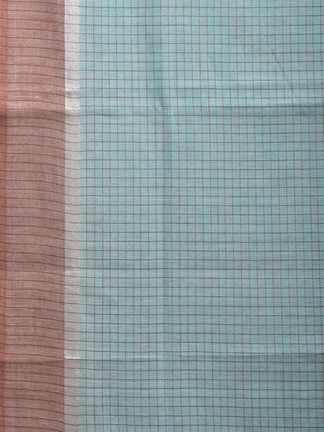 Light Blue Kanchipuram Cotton Handloom Saree with Checks Design k0567