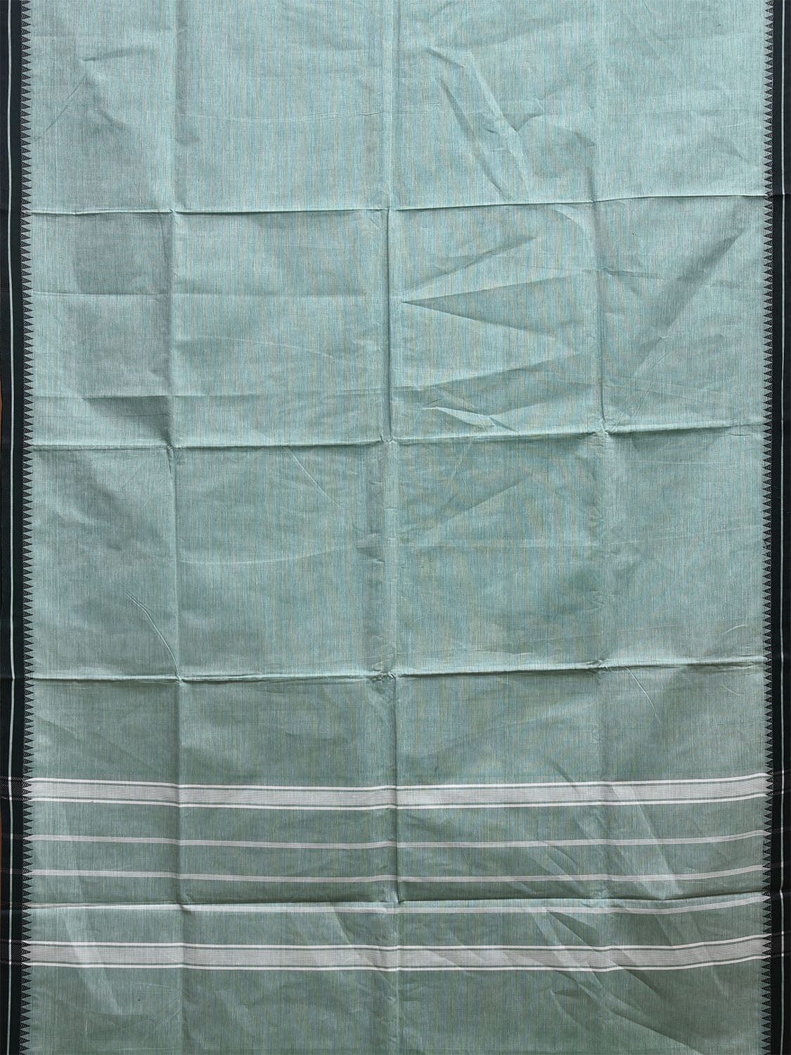 Light Blue Kanchipuram Cotton Plain Saree with Strips Pallu Design Kalamkari Blouse k0833