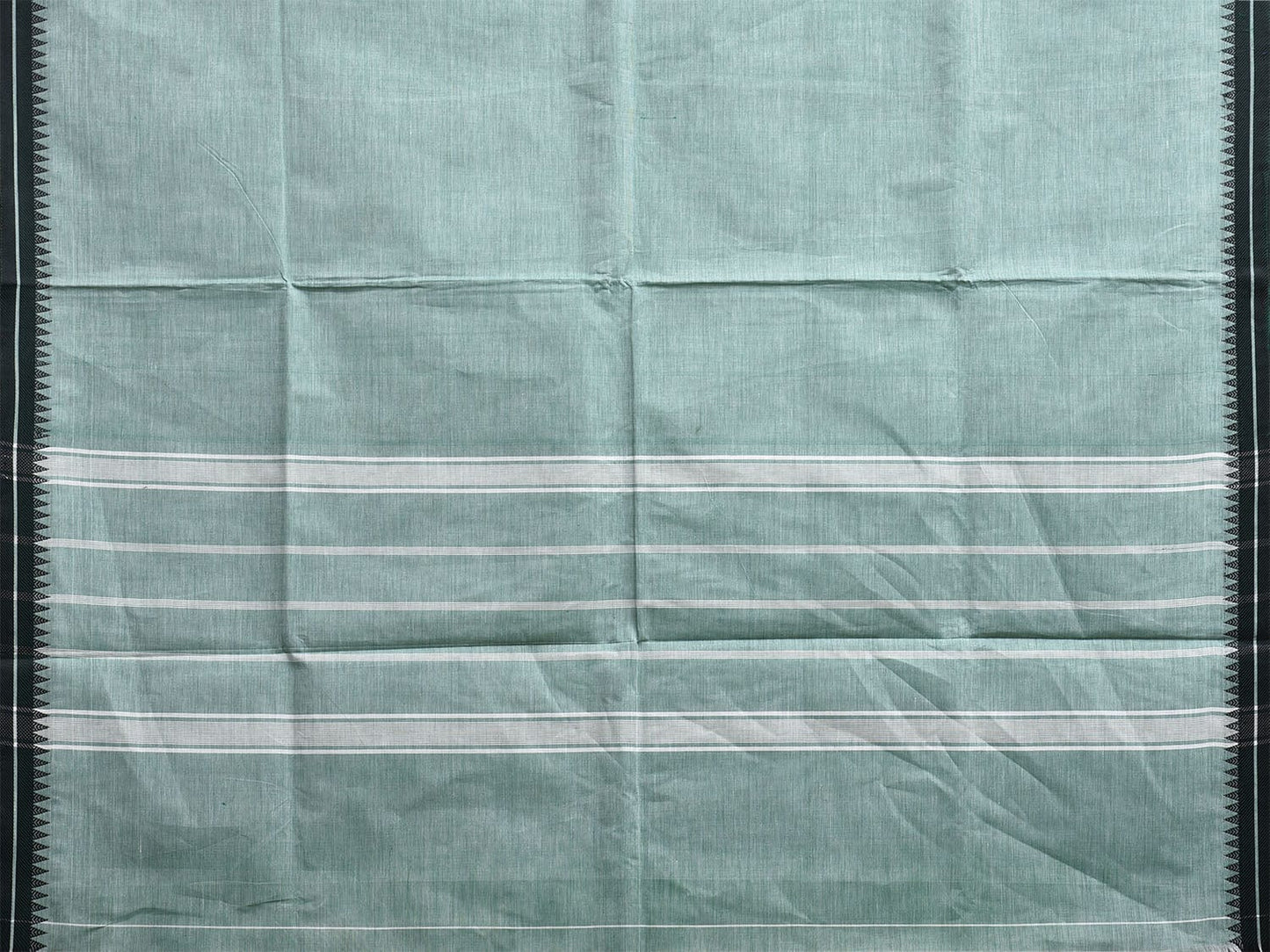 Light Blue Kanchipuram Cotton Plain Saree with Strips Pallu Design Kalamkari Blouse k0833