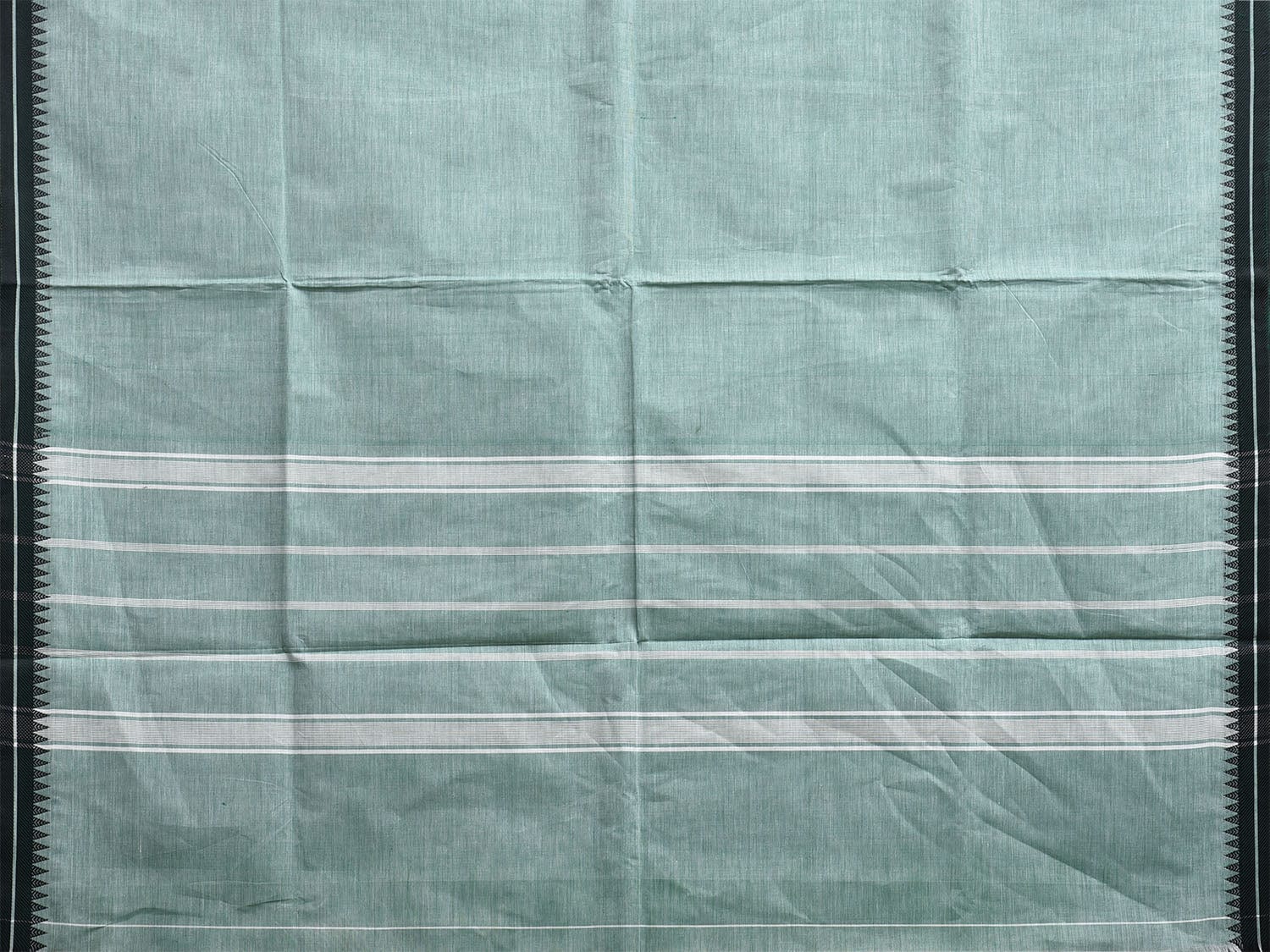 Light Blue Kanchipuram Cotton Plain Saree with Strips Pallu Design Kalamkari Blouse k0833