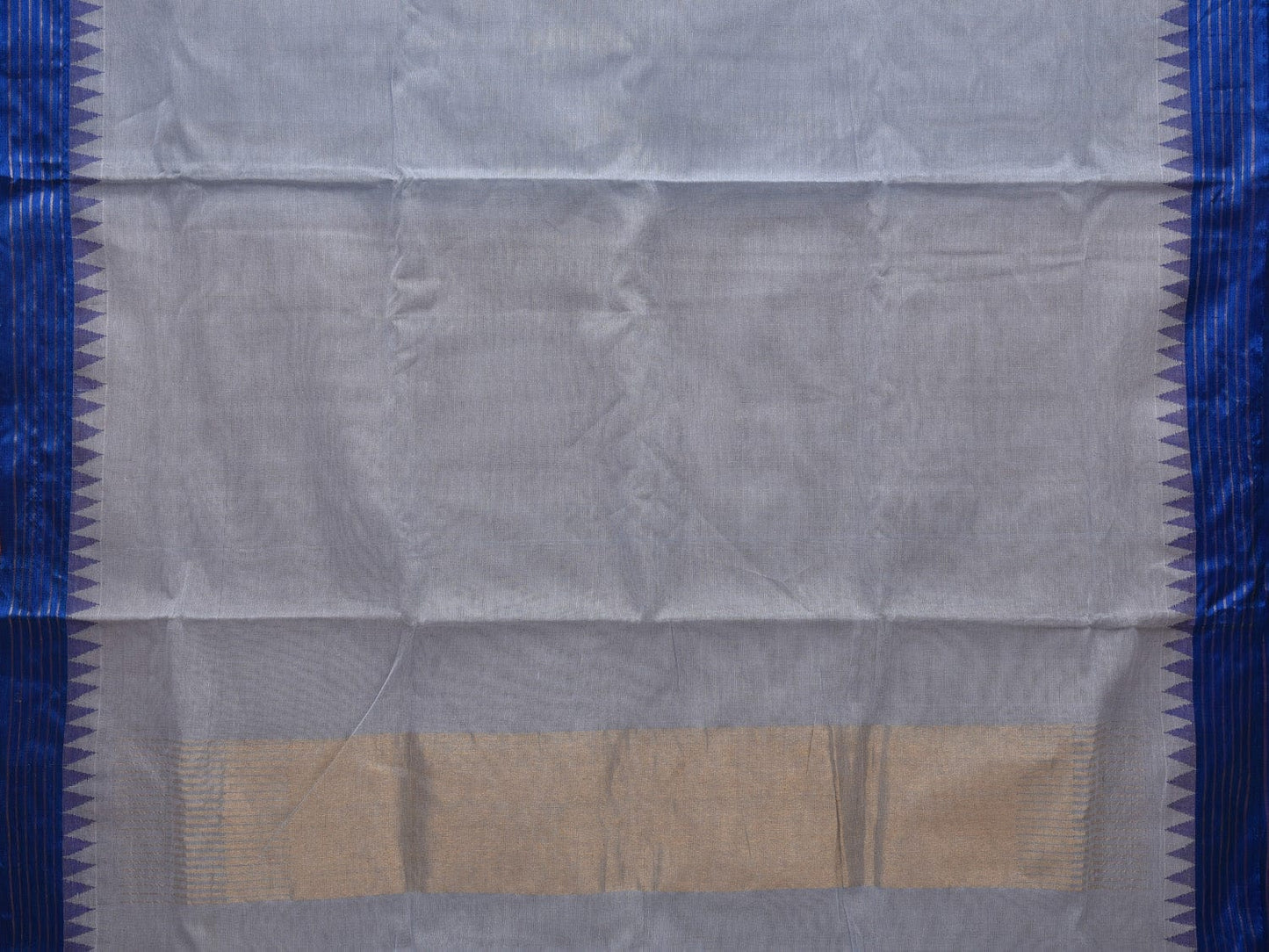 Light Blue Khadi Cotton Handloom Plain Saree with Strip Border Design kh0577